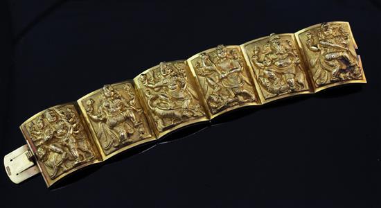 A Victorian Indian Colonial 22ct gold Swami style bracelet by Peter Nicholas Orr, 6.75in.